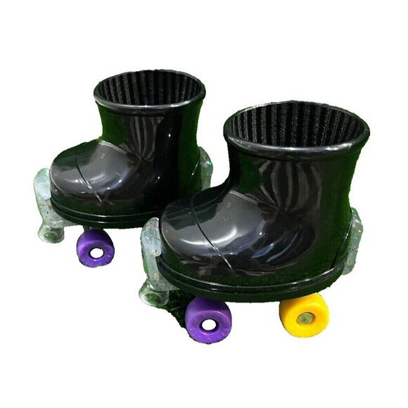 Build-A-Bear Black Rubber Boots with Attached Adjustable Clear Glitter Skates - Picture 3 of 9